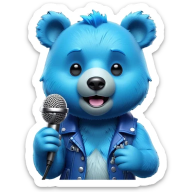 3D, adorable little Pixar style blue neon punk bear singing in a microphone, ultra detailed, each lash, eye, and strand of fur is shown in stunning detail as though captured in a timeless photograph, rich textures, visually rich, so lifelike it feels like it could leap off the page at any moment sticker