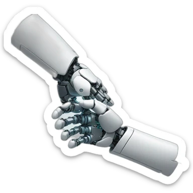 A human hand shaking hands with a robotic hand in sign of collaboration  sticker