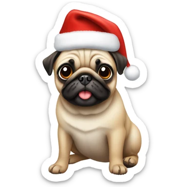 Pug wearing christmas hat sticker