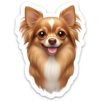 A brown longhair chihuahua with hearts on his head sticker