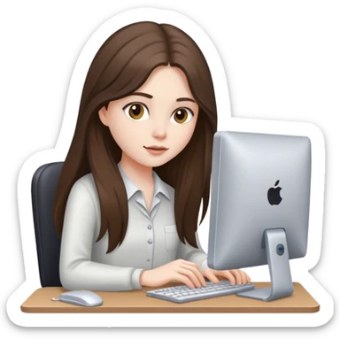 pale brunette girl with long hair working on computer  sticker