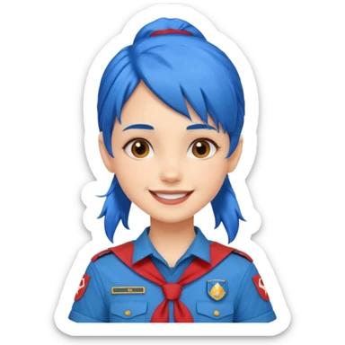 scout girl with red scout uniform, blue haired sticker