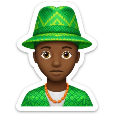 Create me an emoji of a beautiful cool Young Nigerian prince wearing a neon green gradient African patterns with a Nigerian-inspired hat sticker