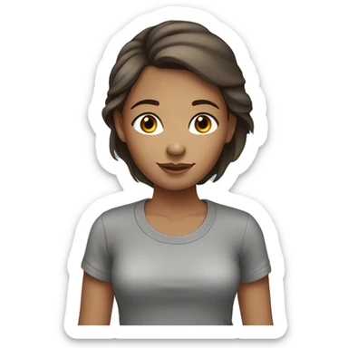 Girl with brown hair, brown eyes and freckles, wearing a gray t-shirt  sticker