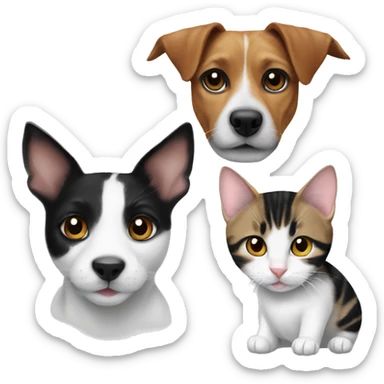 Jack Russell and Black and White Cat and Tabby Cat sticker