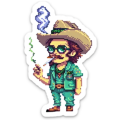 pixel art of a quirky character 'tralalero tralala' smoking a joint sticker