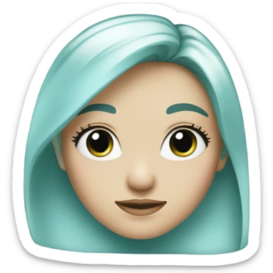 A youthful female face with pale skin and distinctive light blue eyes. The emoji should have vibrant green-dyed hair styled with black roots visible, reflecting her iconic hairstyle.  sticker