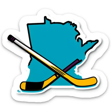 Outline of Minnesota also with hockey sticks  sticker