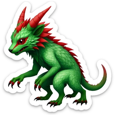 Cool Edgy Green Red ethereal badass Fionbri-Vernid-Trico-animal-creature full body sticker