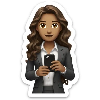 business woman with long wavy brown hair on the iphone sticker