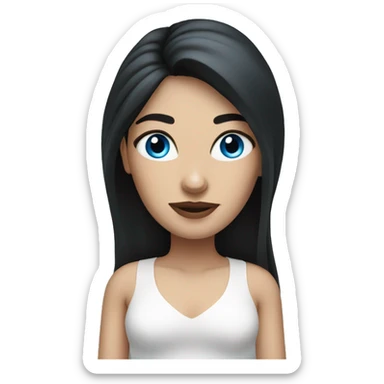 woman wit very long dark hair, thick eyebrows, blue eyes, white skin sticker
