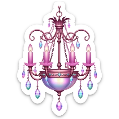 PInk iridescent Bell with chained hanging crystals with feathers CHANDELIER sticker