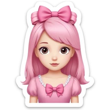 Cute girly girl character with pink dress, long eyelashes, and hair bow sticker