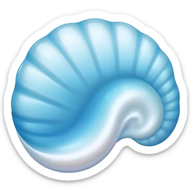 Light blue shell emoji, pearl texture, soft gradient, smooth curves, glossy finish sticker