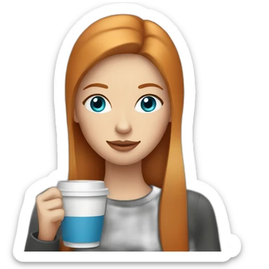 Ginger straight hair and blue eyes woman drinking a coffee sticker