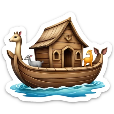 Wooden ark floating on water with animals peeking out sticker