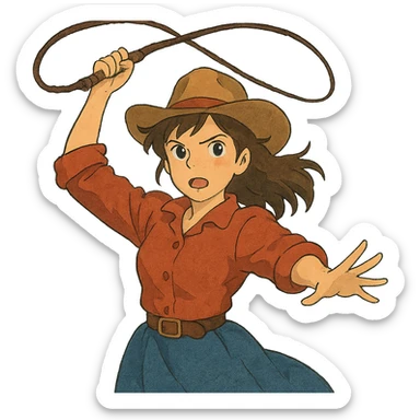 ghibli style woman raising a whip sticker
