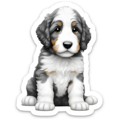 White with grey spots bernedoodle puppy sticker