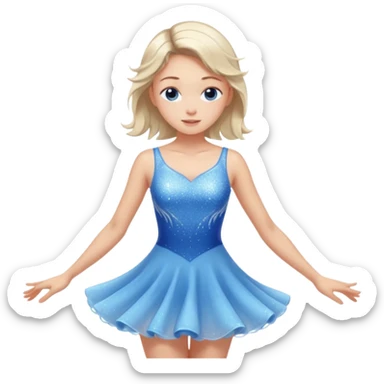 The ice skater girl in the sparkling blue dress spins gently with her eyes closed. sticker