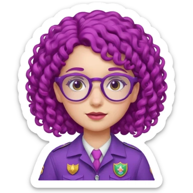scout girl with pink scout uniform, purple curly haired and glassess sticker