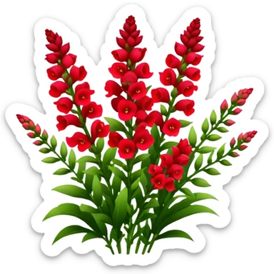big bouquet red Snapdragon, luxuriant, leaf, bud sticker