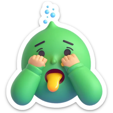green-faced emoji, vomiting and crying at the same time, exaggerated expression sticker