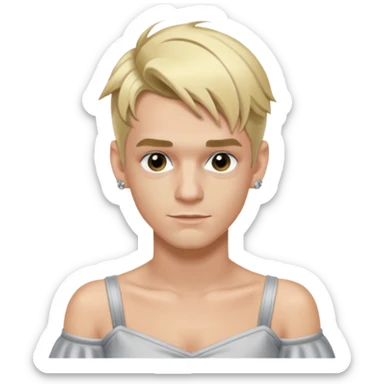 Aaron Carter with blonde hair, silver off-shoulder shirt sticker