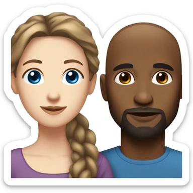 Woman long brown hair blue eyes in love with a  bald black man with brown eyes and goatee  sticker