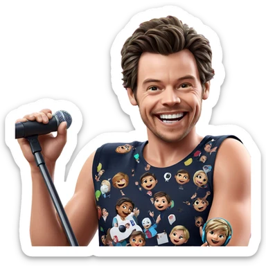 smiling boy with microphone sticker