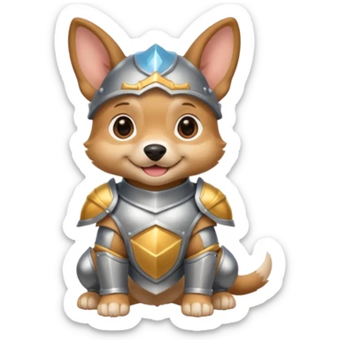 baby dog in silver armor, full body, smile sticker
