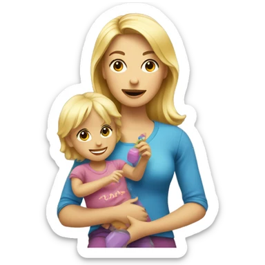 blonde women playing with blonde child with toys sticker