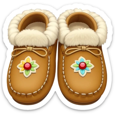 tan moccasins with design and fluffy fur sticker
