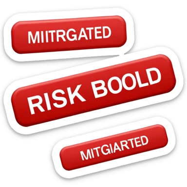 Red stamped text in a rectangle saying in all caps RISK: MITIGATED sticker