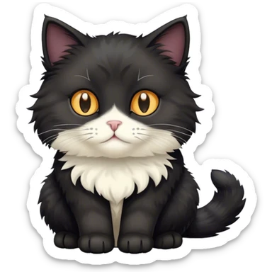 black fluffy cat with white nose and patches sticker