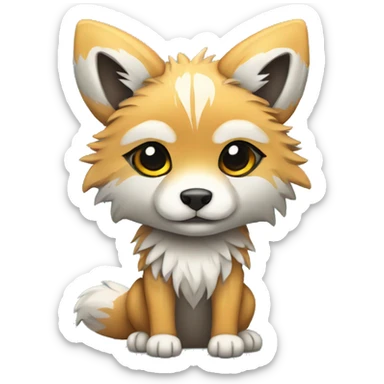 Fluffy Shy Colorful Chibi Coywolf With Shiny Tribal Markings Full Body sticker