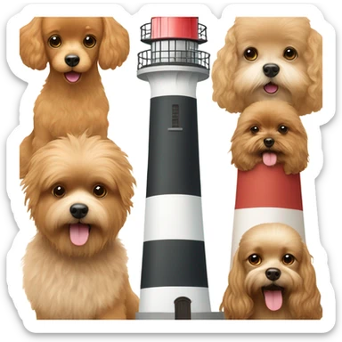 Lighthouse with a brown poodle and Pomeranian sticker