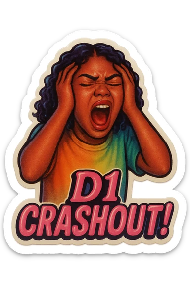Shout eyes closed
Holding head 
add the wordsD1 Crashout!  in pink  sticker