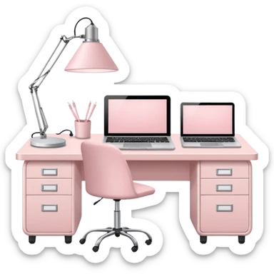 Pale Pink  Big Workstation desk and Light Pale Pink book and Light Pale Pink wide desk lamp and Light Pale Pink lap top for Lease sticker