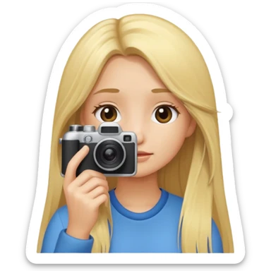 blonde cartoon girl taking picture camera in front of her face long hair sticker