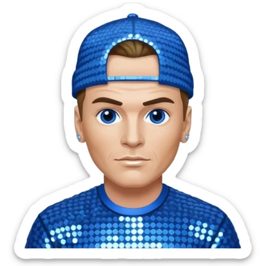 Vanilla Ice with dark blonde hair, blue sequin outfit sticker