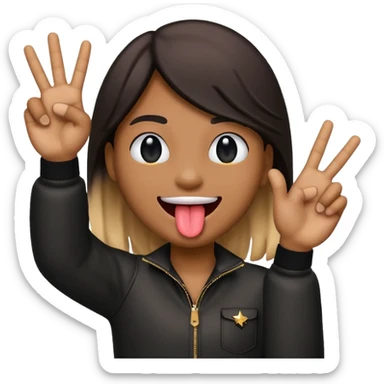 Black emoji sticking out tongue and holding up rockstar hands sticker