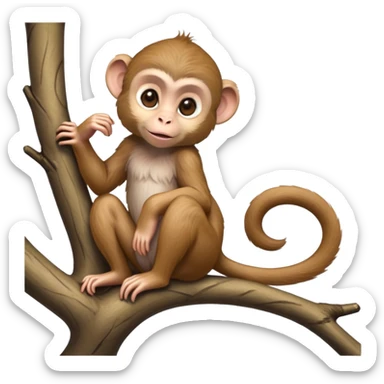 cinematic-cute Macaques-realistic-full-body-sitting-emoji,-slim-agile-frame-poised-on-a-branch,-long-tail-curled-slightly,-head-tilted-dramatically,-warm-brown-fur-soft-and-fluffy,-bright-playful-eyes-exuding-mischief,-simplified-yet-realistic-focused-features,-highly-detailed,-glowing-with-an-almost-sarcastic-glow sticker