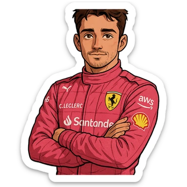 Charles Leclerc wearing pink F1 racing suit, character illustration style, face details similar sticker