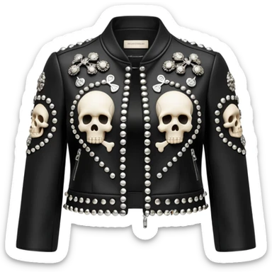 Alexander McQueen brand Cropped black detailed jacket for women, luxury edgy skull style, detailed embellishments. 8k, 5000x5000px, 3D rendering, realistic, isolated still life, no emoji faces no emoji icons no human figures  sticker