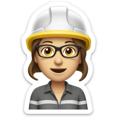 Caucasian woman with brown hair wearing a yellow safety helmet, safety glasses and earplugs sticker