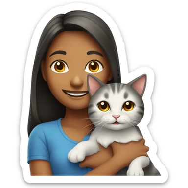 smiling girl with cat indoors sticker