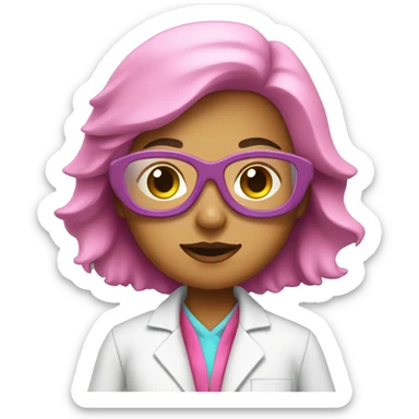 female scientist wearing pink lab coat and goggles sticker
