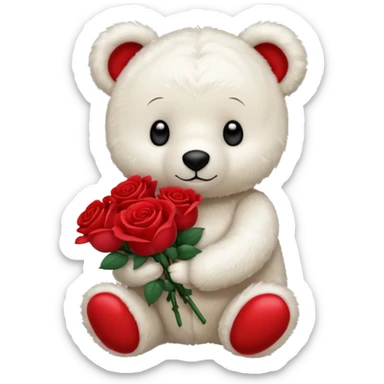 white teddy bear holding roses  sticker