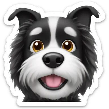 fuzzy black and white dog floppy ears and underbite sticker
