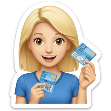 excited blonde woman holding tickets sticker